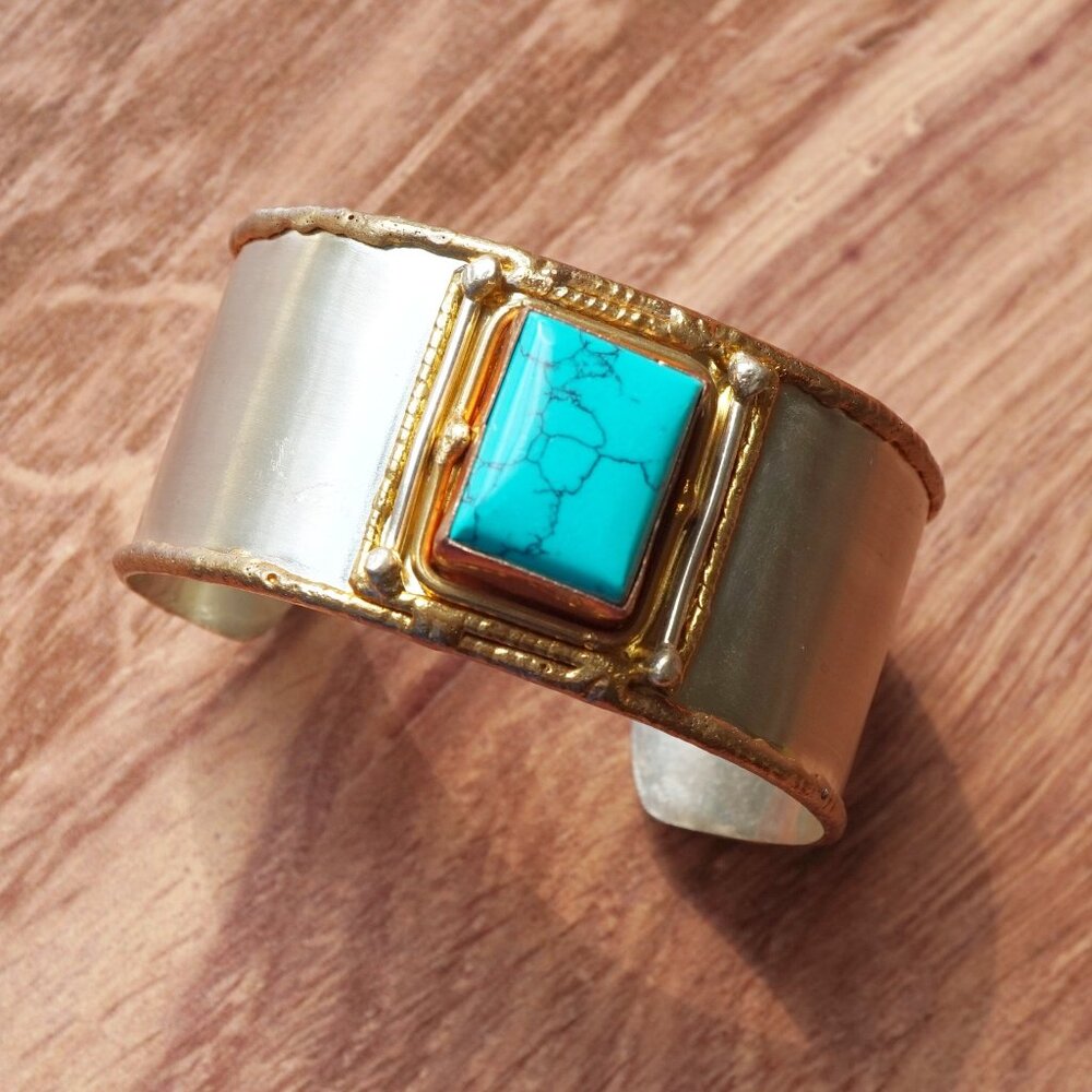 Vintage Two-Tone Turquoise Cuff Bracelet, circa 1970s